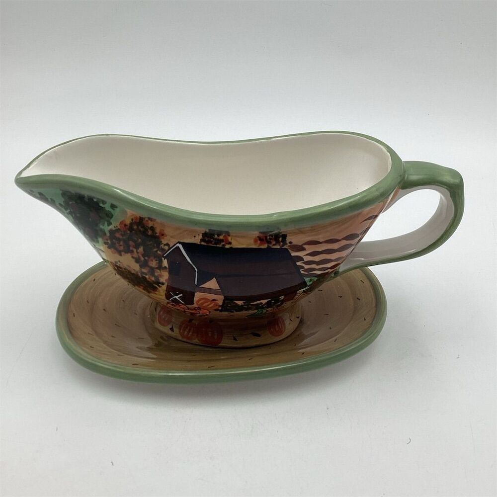 Vintage WCL Autumnal Gravy Boat with Attached Underplate Rustic Decor